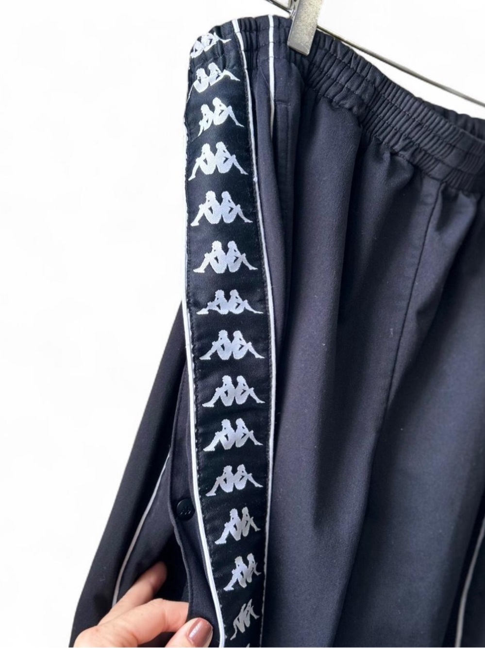 Vintage Kappa Black Track Snap Tear Away Pants Banda Logo Tape Elastic Waist XL - Picture 4 of 8